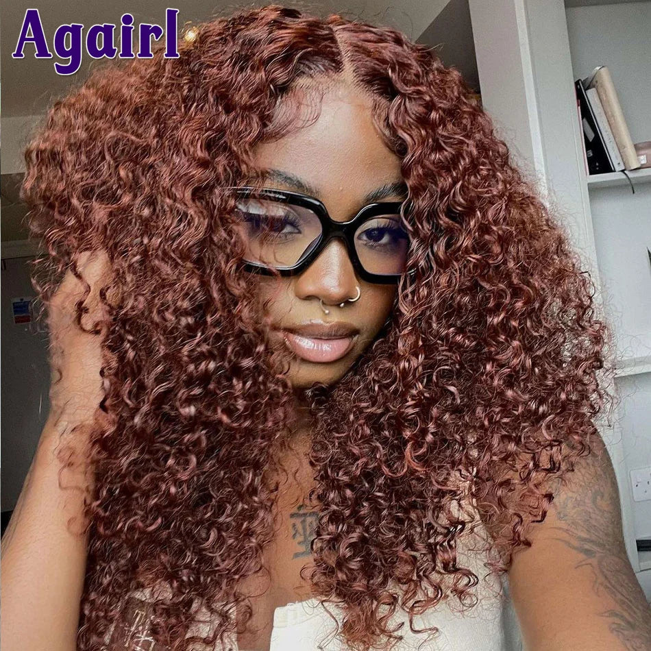 Orange Brown 13x6 Deep Curly Short Bob Human Hair Wigs