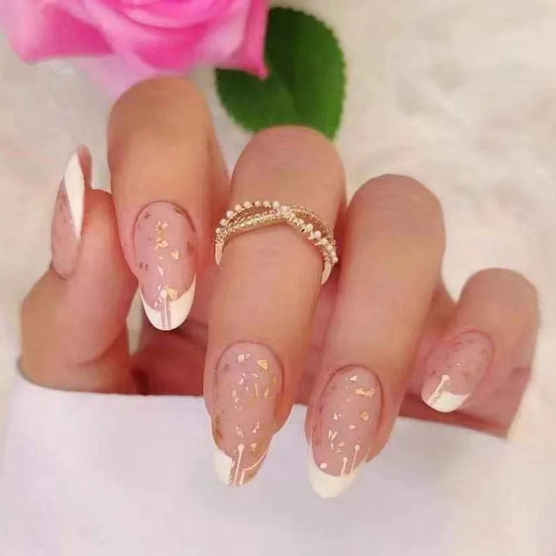 24Pcs/Box Almond Round False Nails Detachable Stiletto Fake Nails