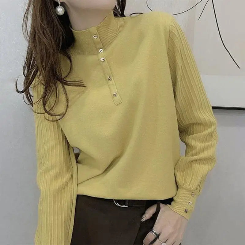 Autumn and Winter Semi High Neck Knitted Sweater