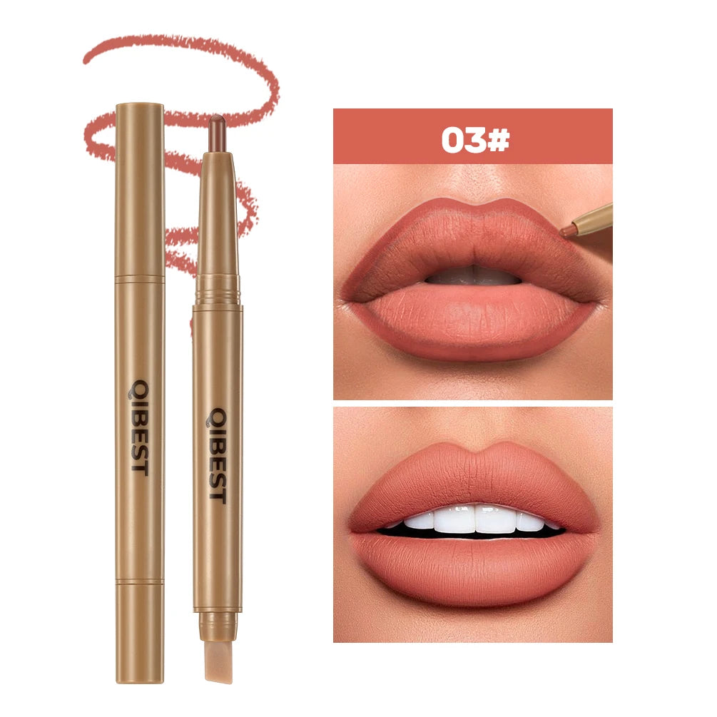 Double Head Lip Liner & Brush Pen – Mist Matte Velvet Contour Tint for Flawless Nude & Brown Lips
