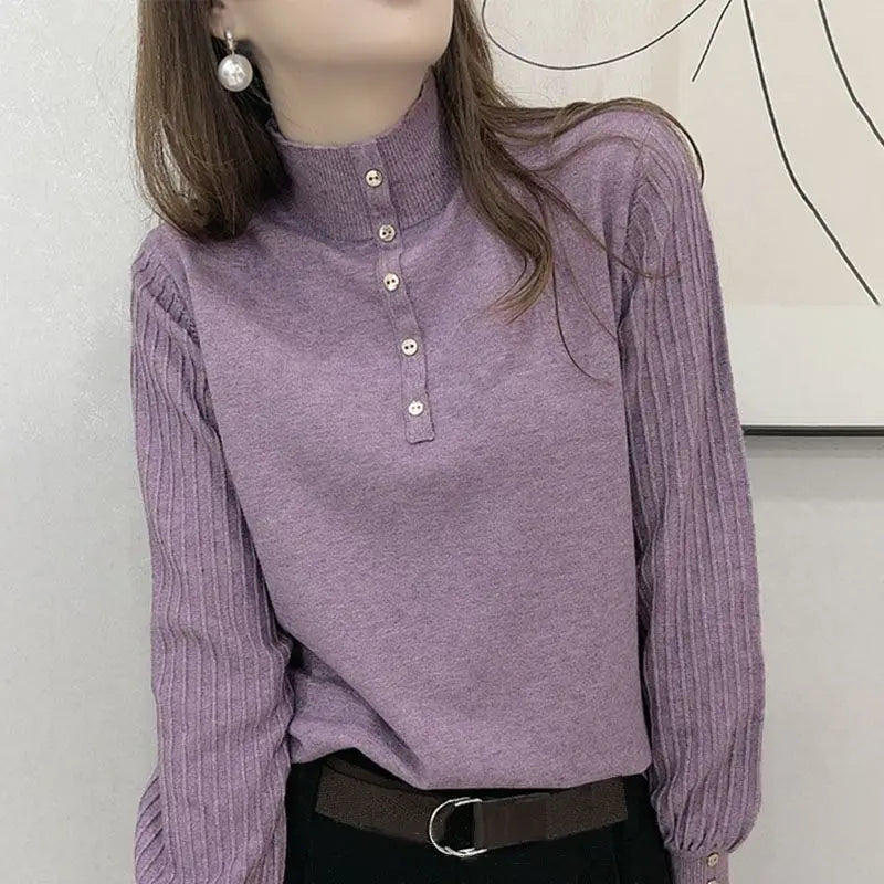 Autumn and Winter Semi High Neck Knitted Sweater