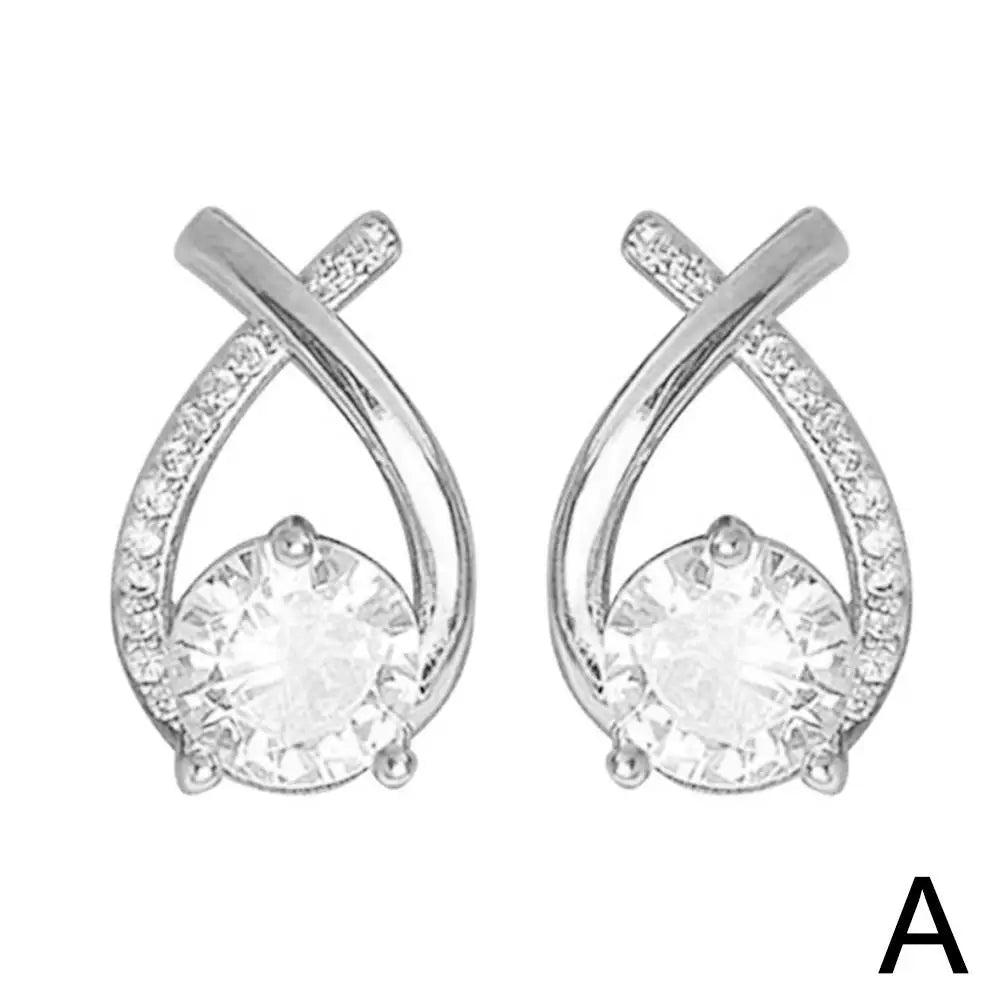 Korean Style Elegant Crystal Fashion Cross Stud Earrings