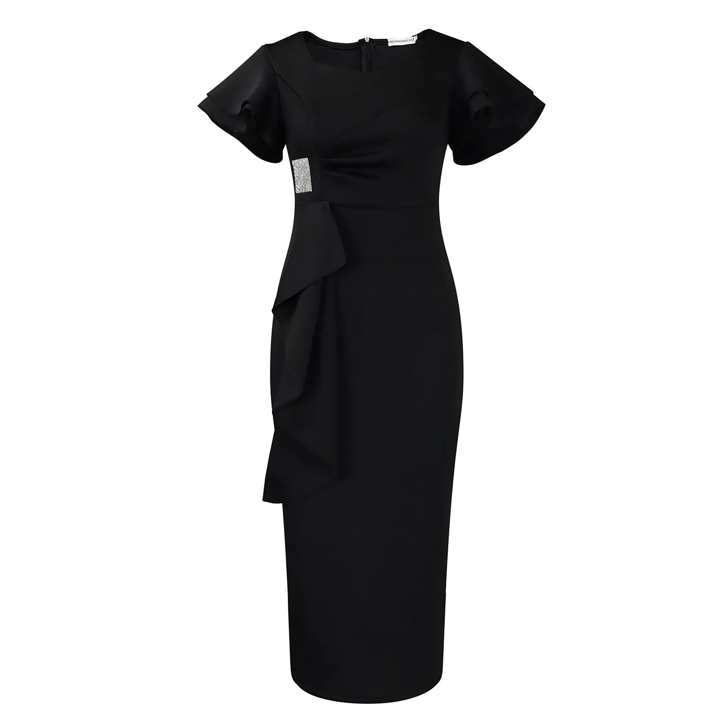 Elegant Ruffled Solid Color  Mid-Length Dress
