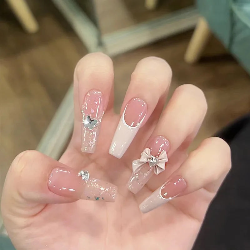 24Pcs Pink Ballet Fake Nails