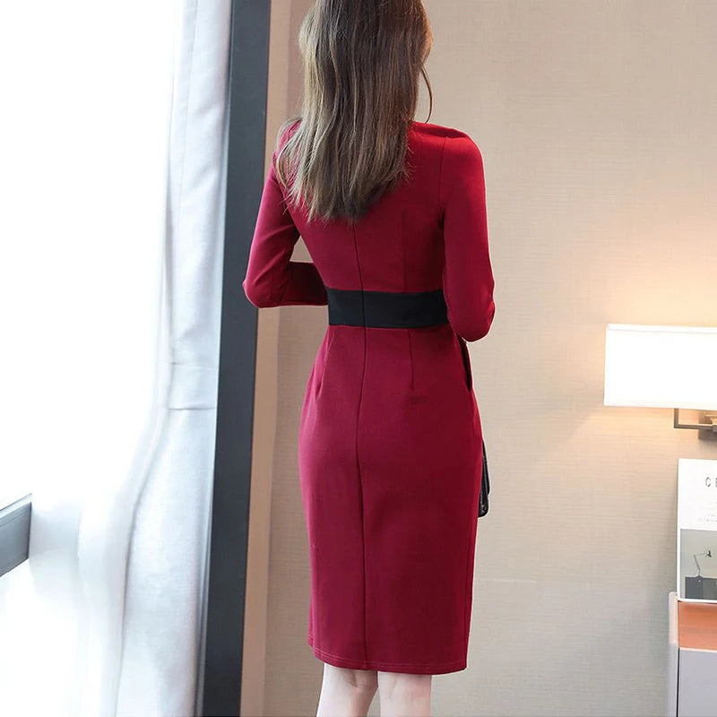 Autumn Winter High Waist Buttons Bodycon Dress