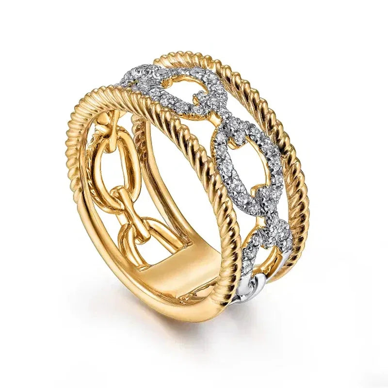 Luxurious Rings with Two-tone Design Gorgeous Hollow-out Finger
