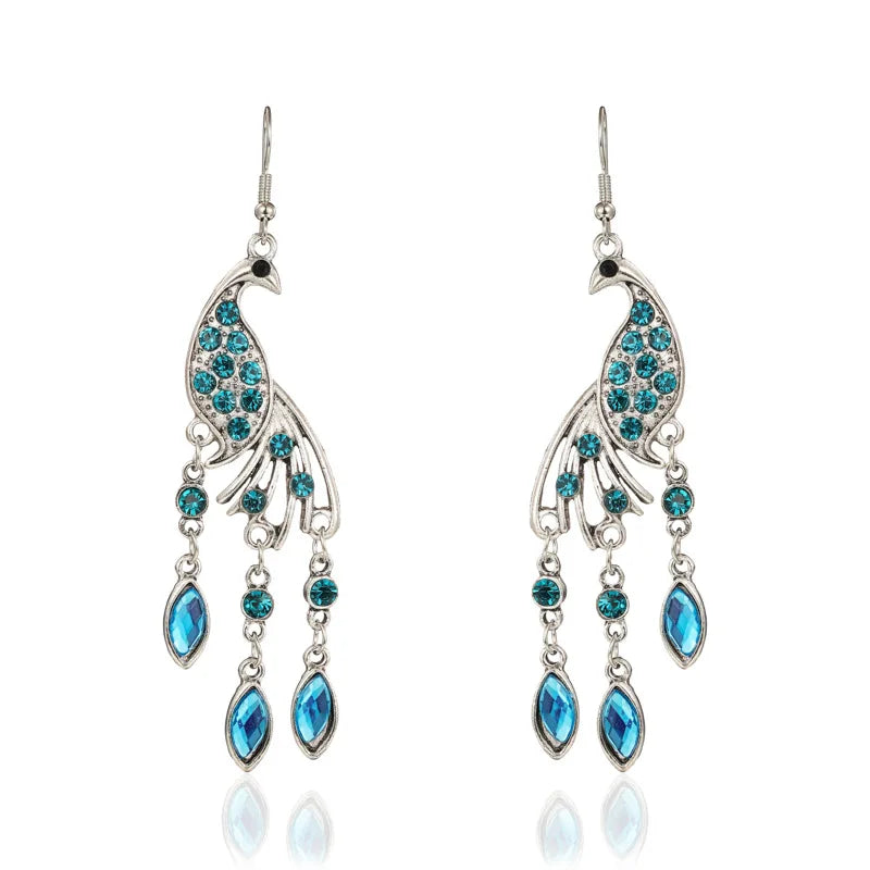 Bohemian Ethnic Long Blue Acrylic Crystal Water Drop Earrings