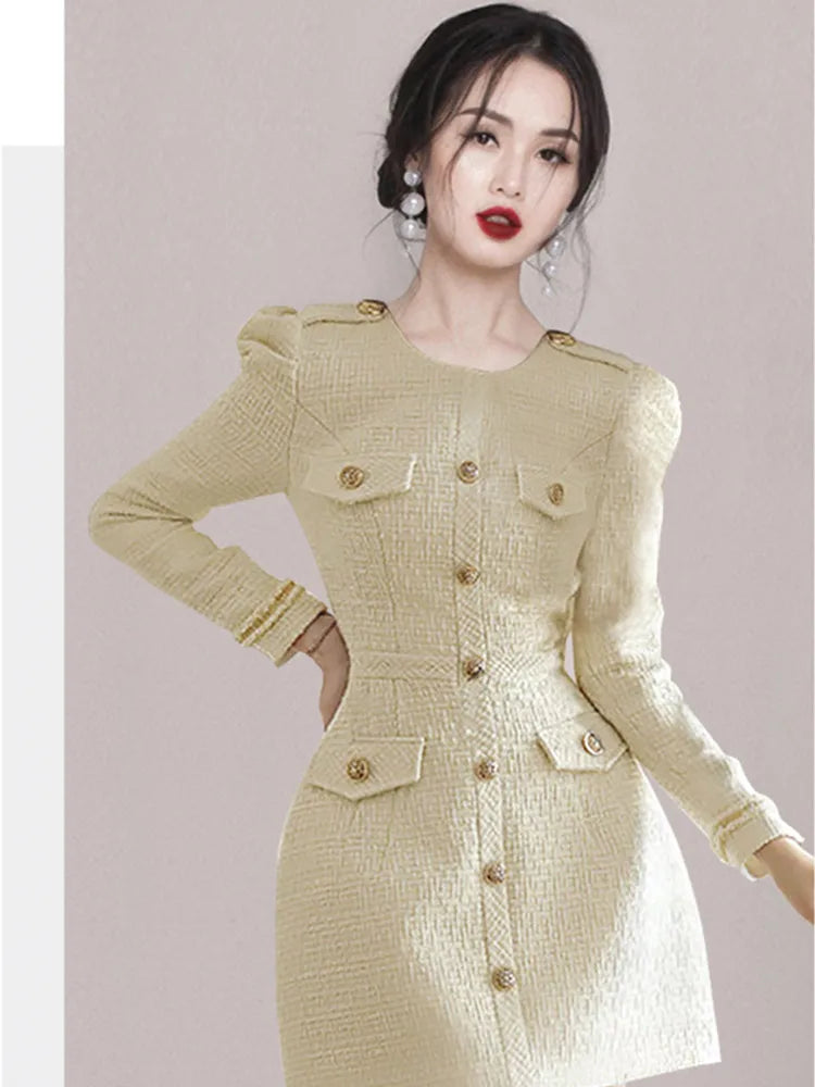 New Autumn Winter Runway Style Small Fragrance Tweed Dress