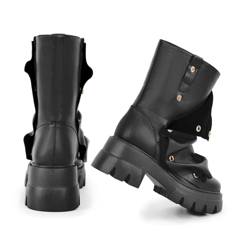 Round Toe Platform Fold Over Boots