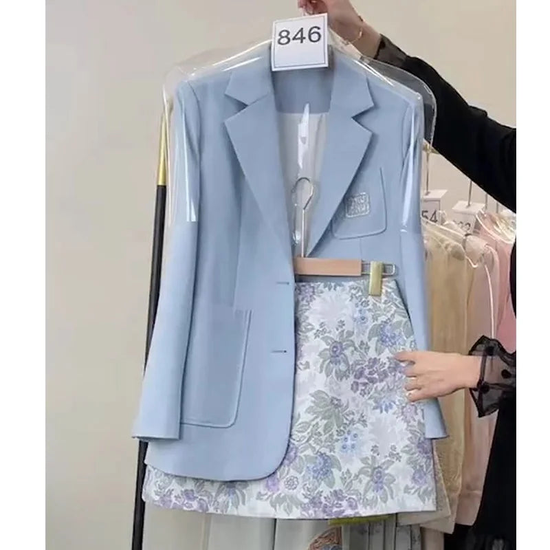 Spring Korean Style Wear Light Luxury and High End Fashion Drama Suit Coat Half Skirt Set