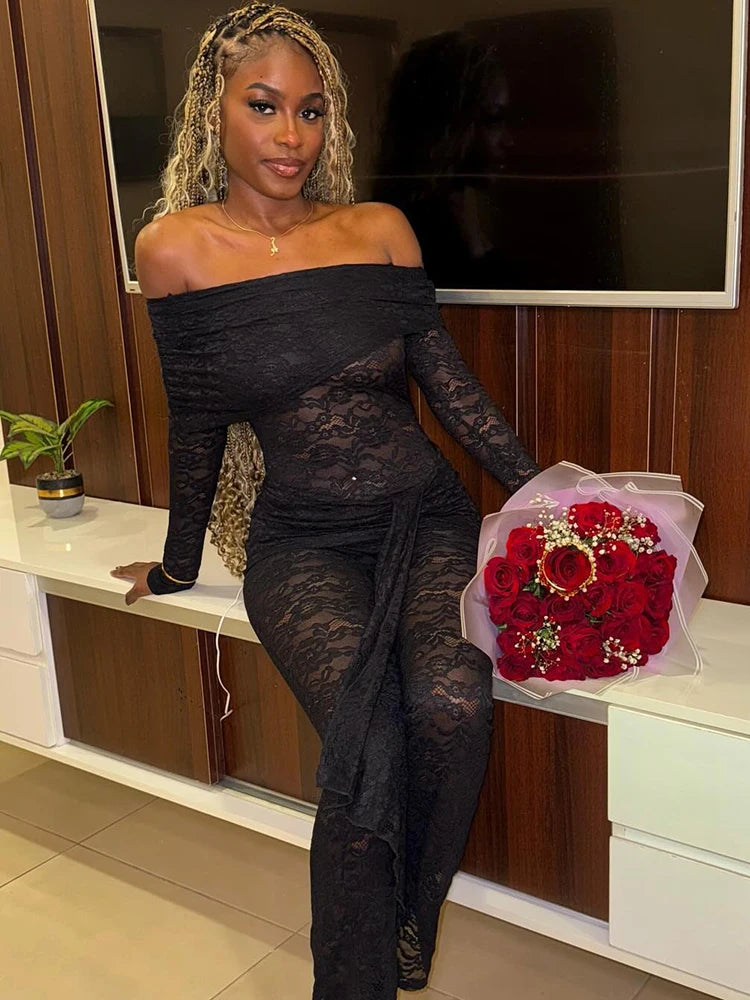 Sexy Off Shoulder See Through LaceJumpsuit