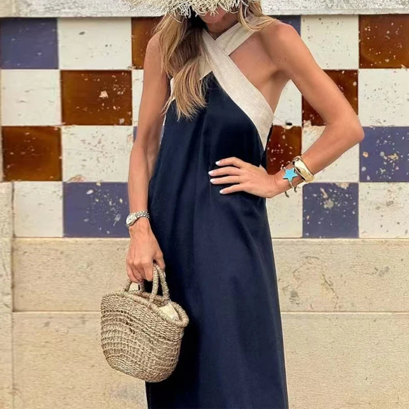 Sexy Cross Halter Sling Long Dress