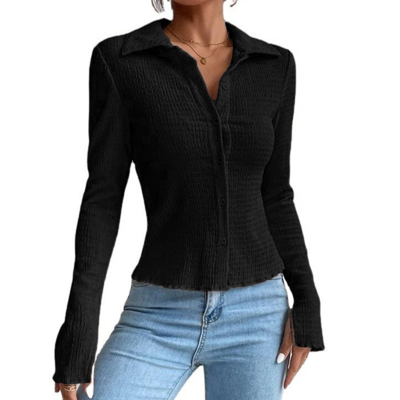 Autumn and Winter Solid Color Stitching Long Sleeve Elegant Casual Slim Fashion Top