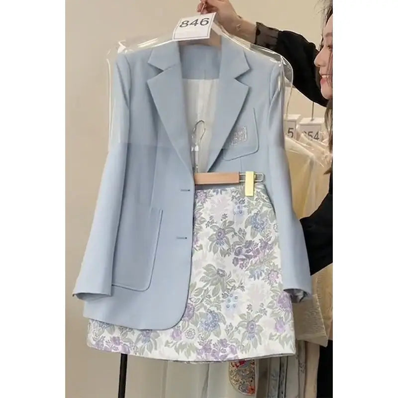 Spring Korean Style Wear Light Luxury and High End Fashion Drama Suit Coat Half Skirt Set