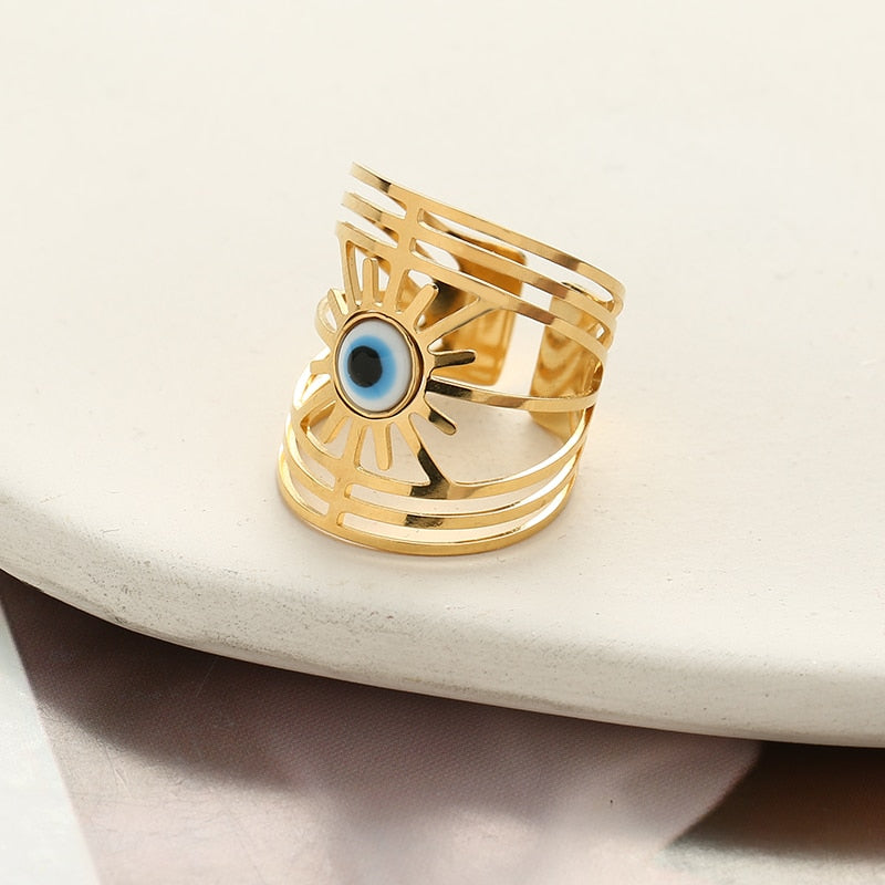 14K Gold Plated  Wide Evil Eyes Rings