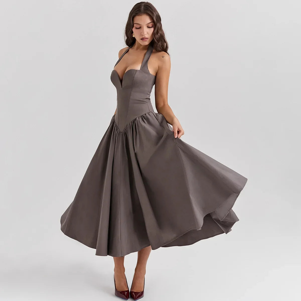 Summer Fit and Flare Halter Dress