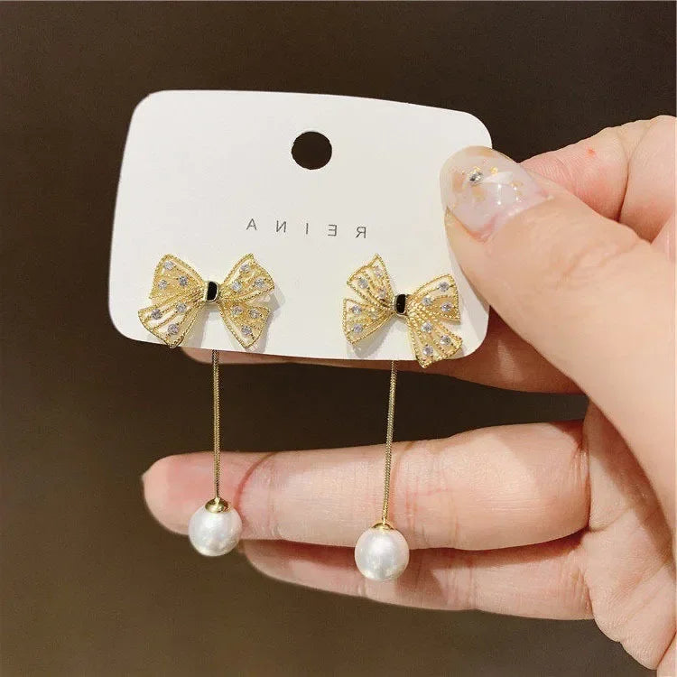 Square Blue Zircon Long Tassel Stud Earrings – Elegant Sparkle for Every Special Moment