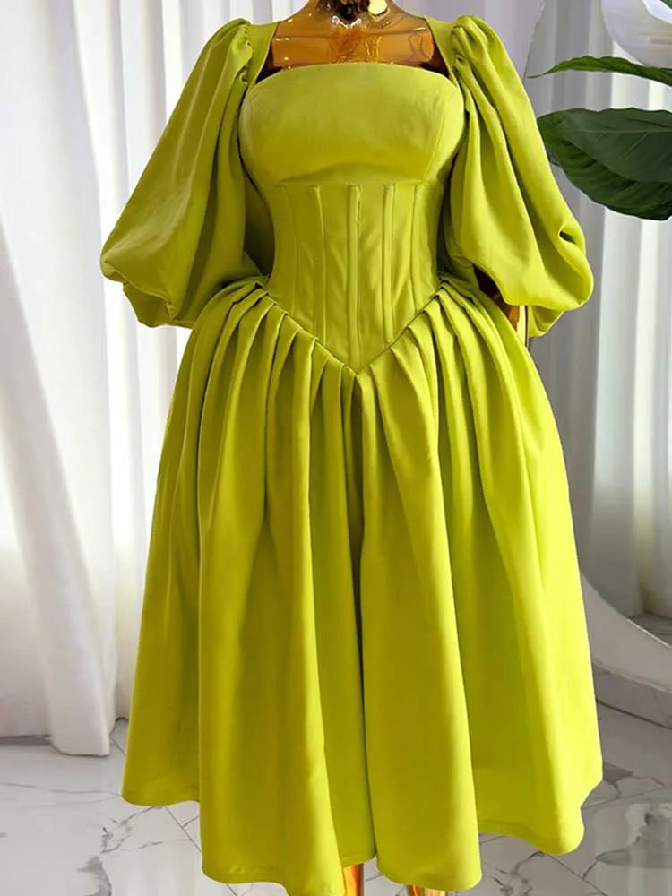 Spring High Waist Elegant Slash Neck Long Dress