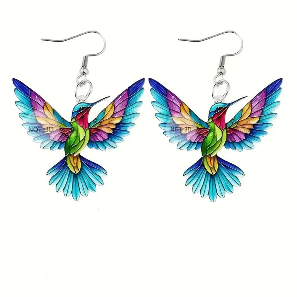 Acrylic Hummingbird Earrings – 2D Bird Shape Drop Dangle Jewelry for Women & Girls