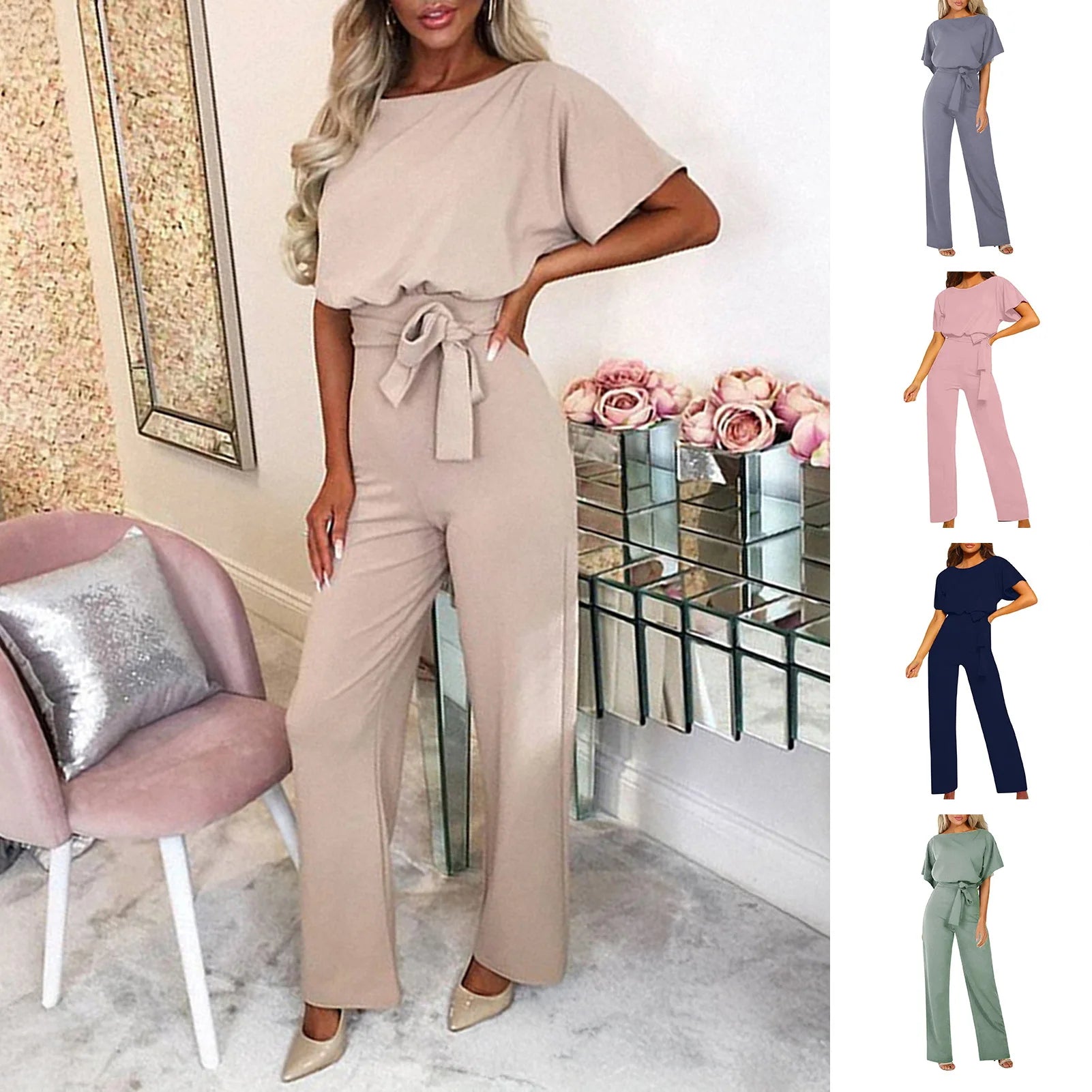 Sleeveless Belt Wide Leg Elegant Lady New Size Bodycon Jumpsuits