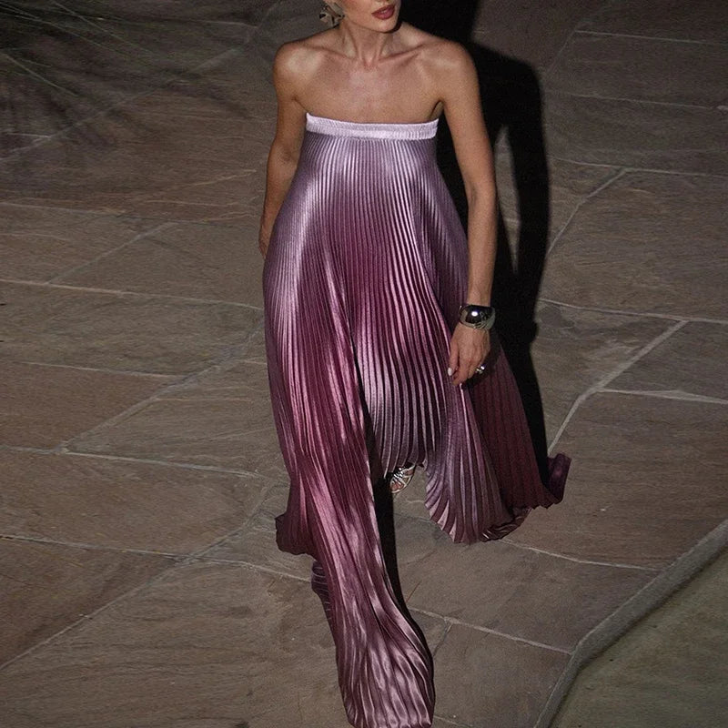 Elegant Sleeveless Off Shoulder Gradient Long Dress