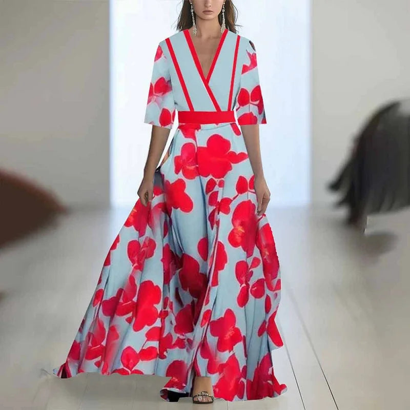 Fashion Floral Print Patchwork Bohemian Dress