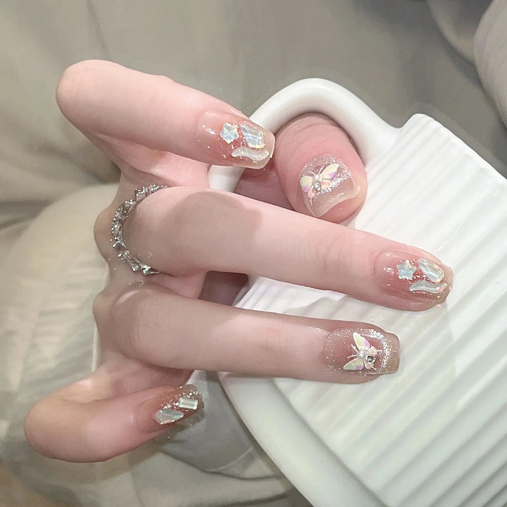 24Pcs Pink Ballet Fake Nails
