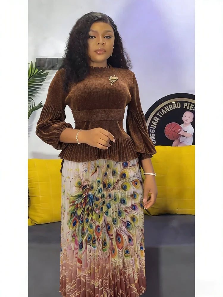 Miyaki Pleated Skirt Set – Plus Size, High-Stretch Two-Piece Outfit for Effortless Everyday Elegance