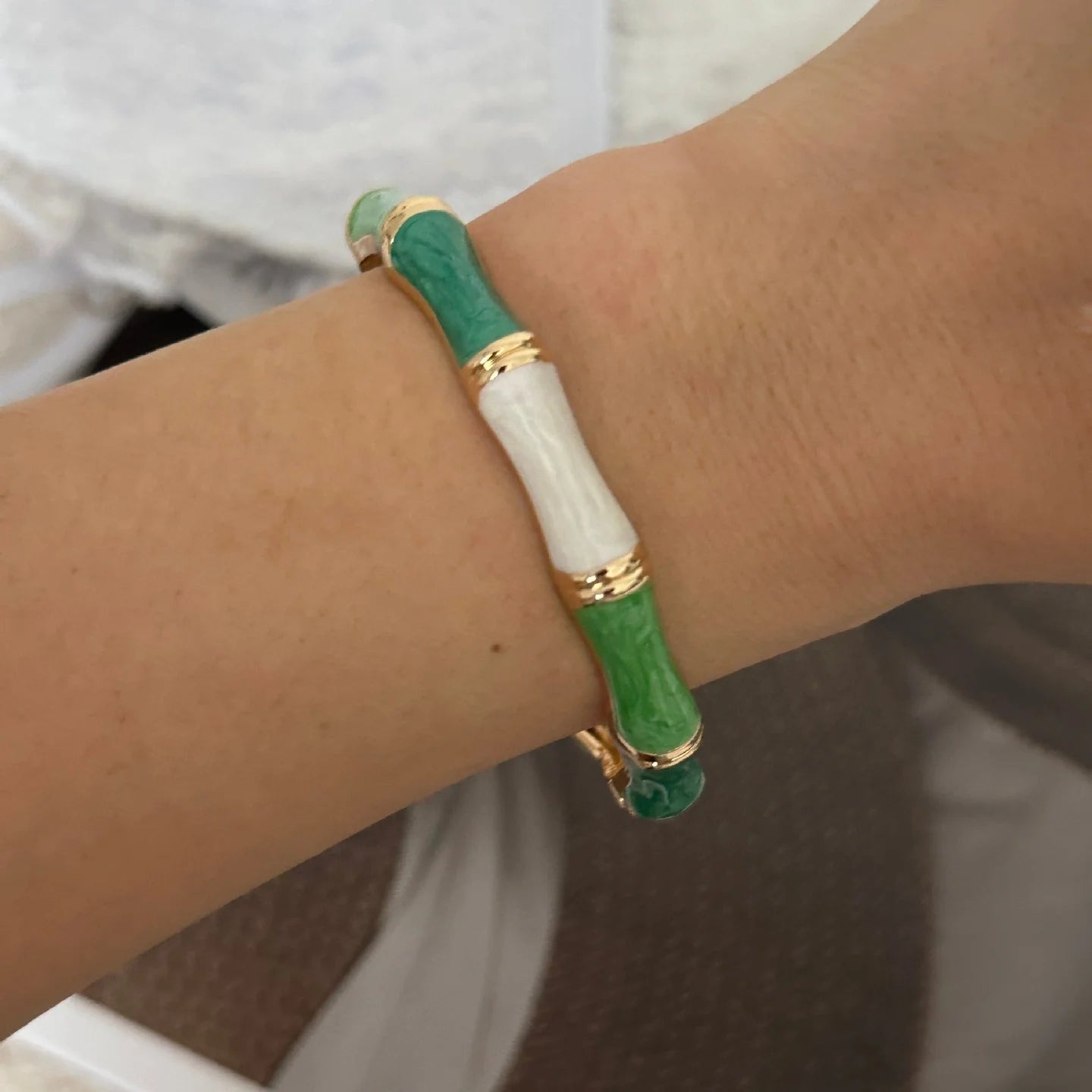 Colorful Enamel Resin Bamboo Bangle Geometry Bracelet
