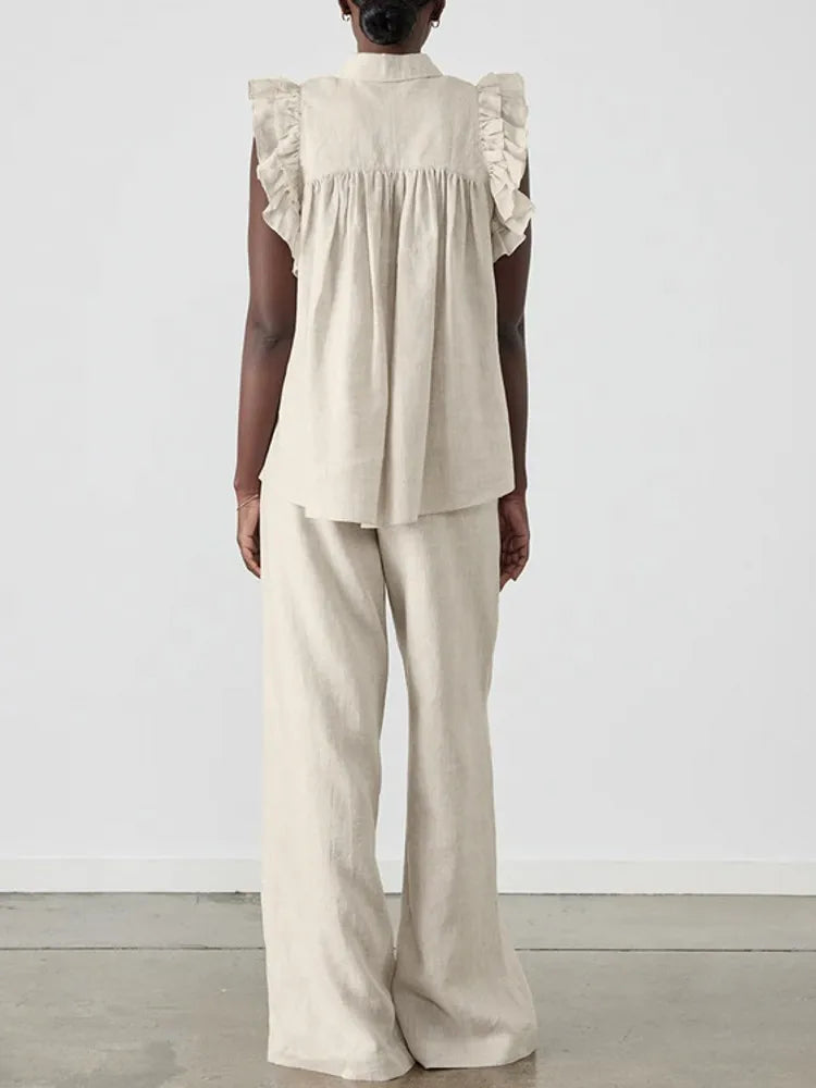 Summer Autumn Solid Two Pieces Sets Tops And Pants Suits