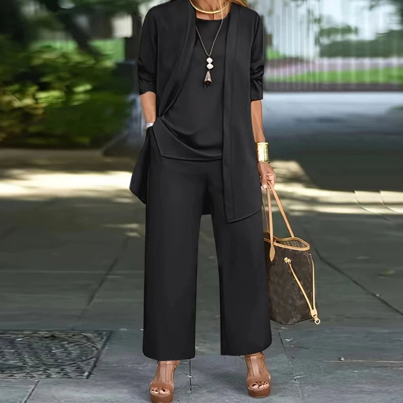 Casual O Neck Vest Cardigan Three Piece Set