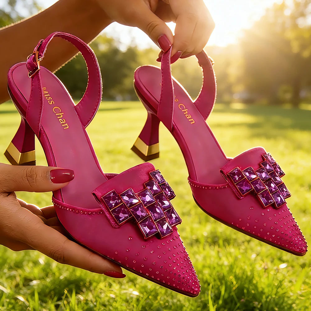 Venus Chan 2026 Elegant Green Slingback Heels with Rhinestones