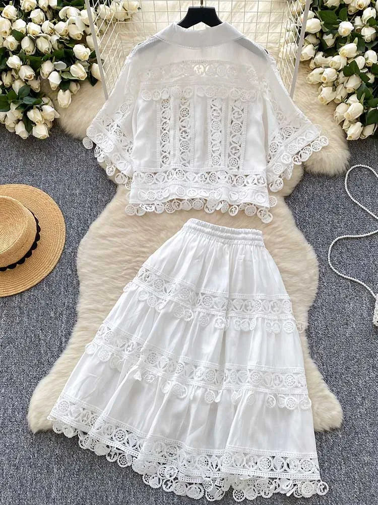 Summer Color Elegant Shirt Skirt Set