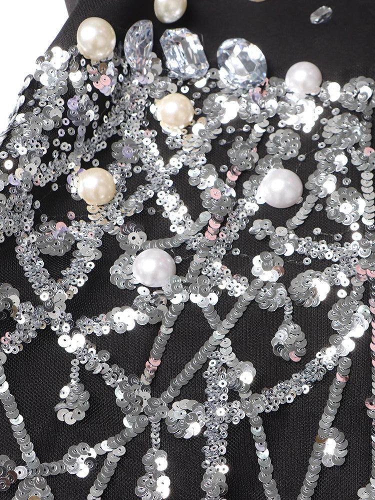 Long Sleeve High Waist Patchwork Sequins Chic Dresses