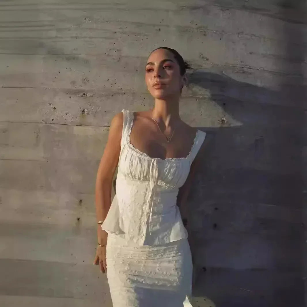 Beige Long Matching Set Sexy Mermaid Skirt