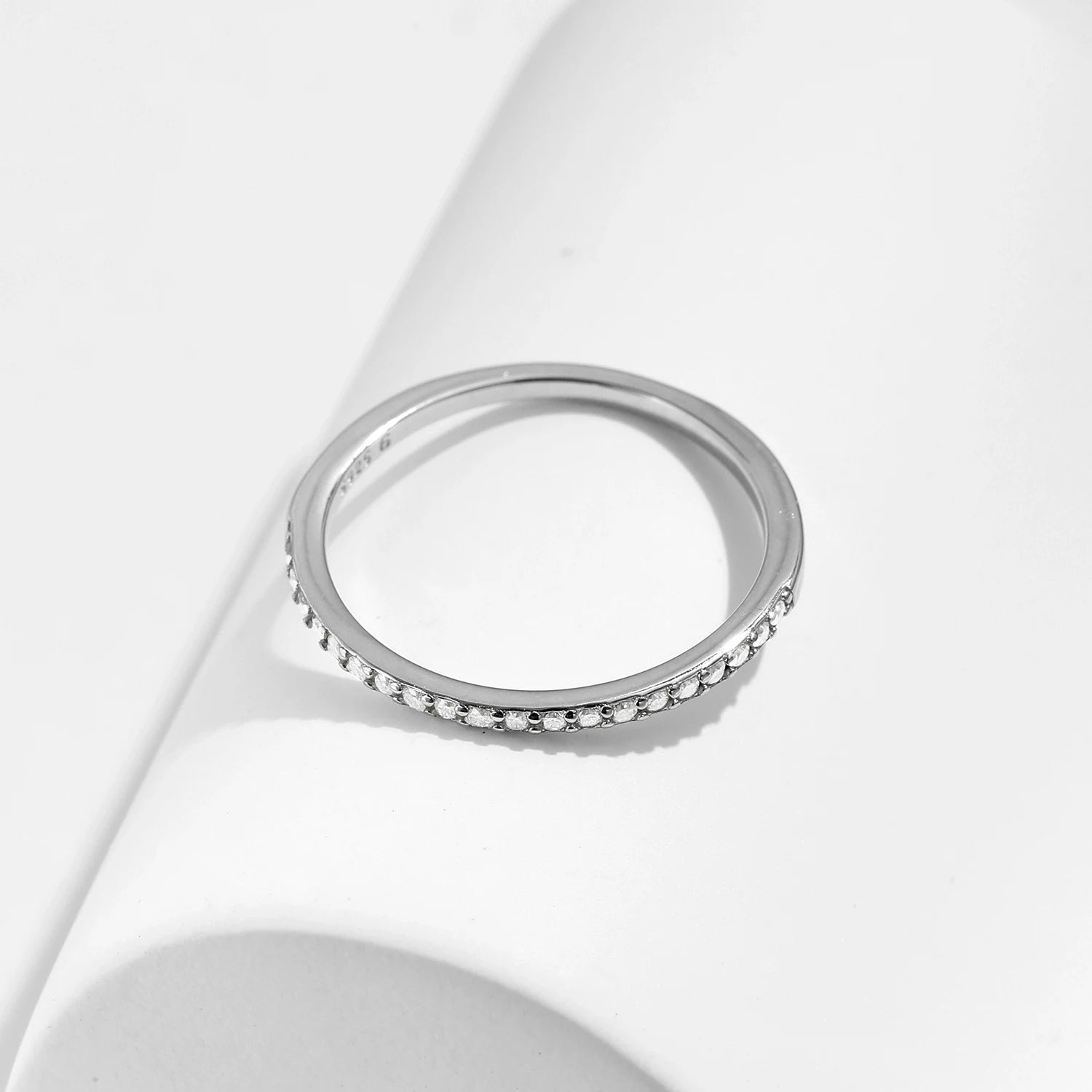 Simple Eternity Moissanite  925 Sterling Silver Sparkling Simple Thin Wedding Band Rings