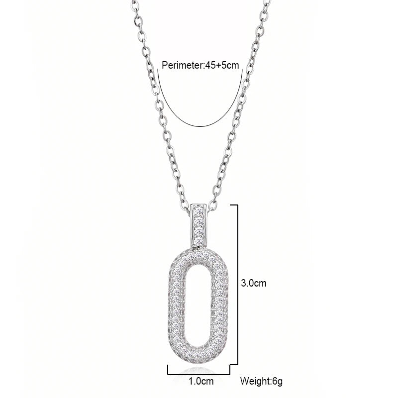 Oval Rectangle Hoop Zincon Pendant Necklace - Durable Stainless Steel