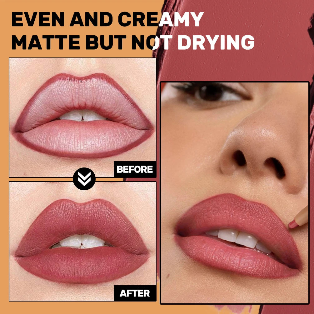 Double Head Lip Liner & Brush Pen – Mist Matte Velvet Contour Tint for Flawless Nude & Brown Lips