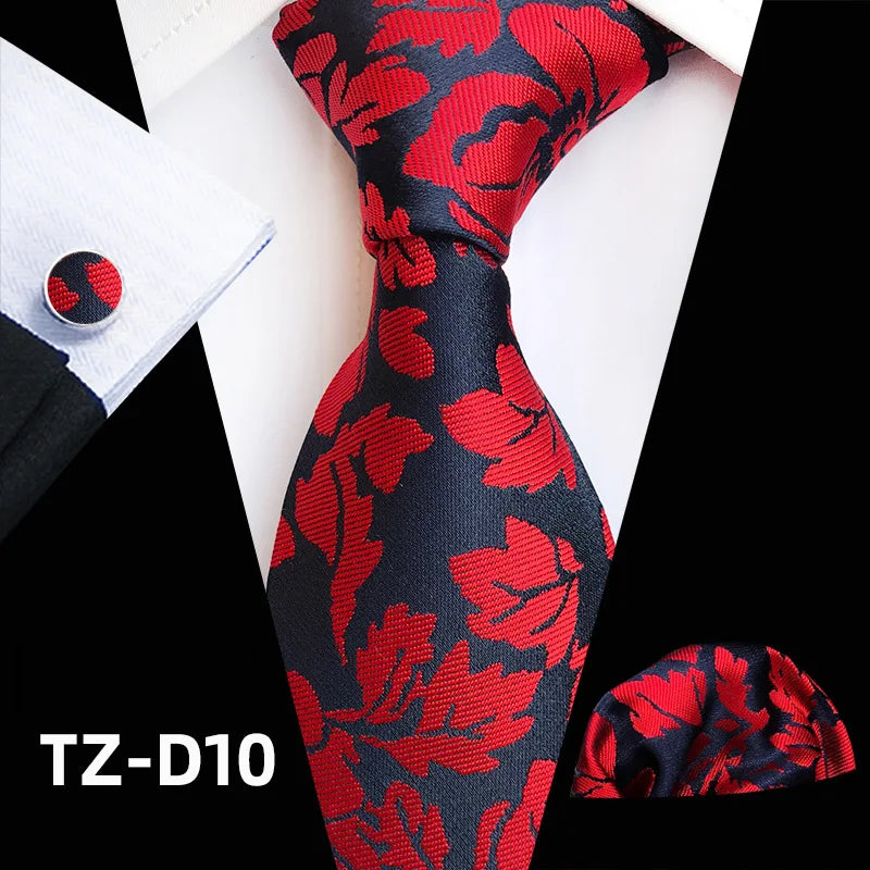 Orange Novelty Ties Plaid Flower Design Wedding Necktie Hanky Cufflinks