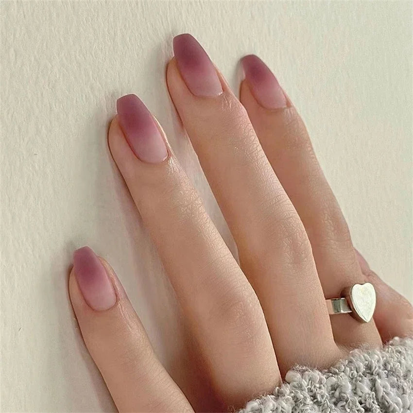 24Pcs/Set Long French Heart Gold Thread Fake Nails