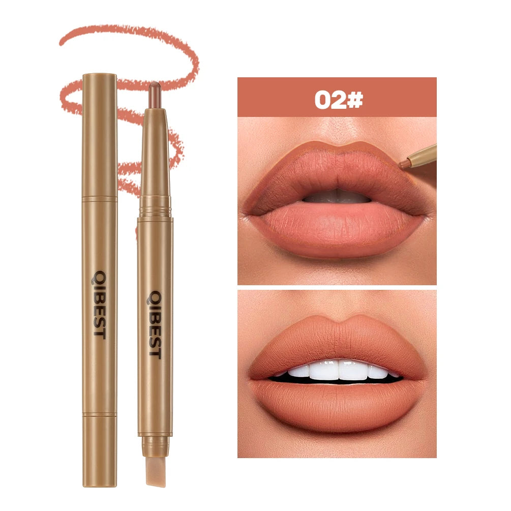Double Head Lip Liner & Brush Pen – Mist Matte Velvet Contour Tint for Flawless Nude & Brown Lips