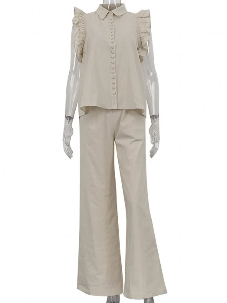 Summer Autumn Solid Two Pieces Sets Tops And Pants Suits