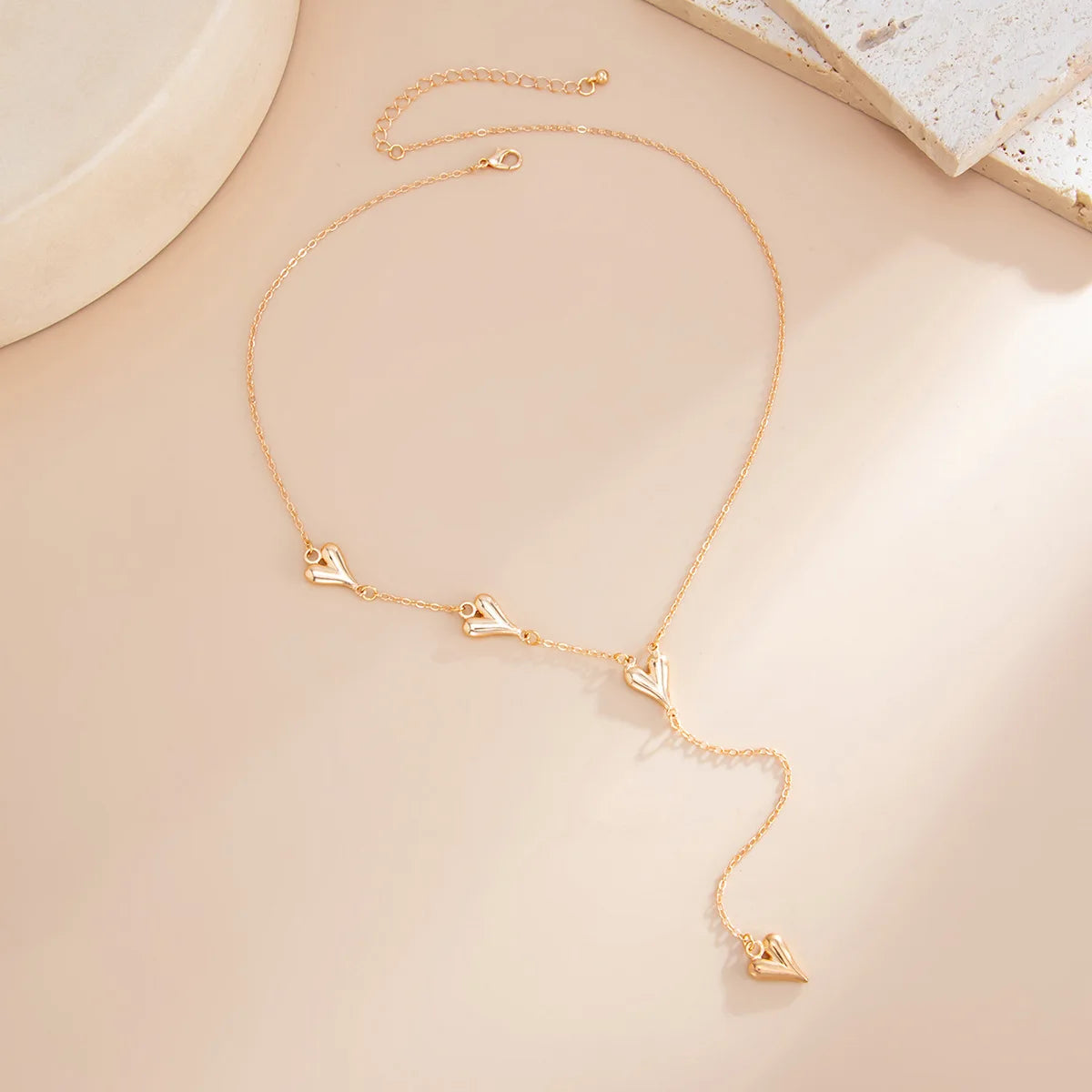 Minimalist Peach Heart Pendant Y-Shaped Chain Necklace for Women