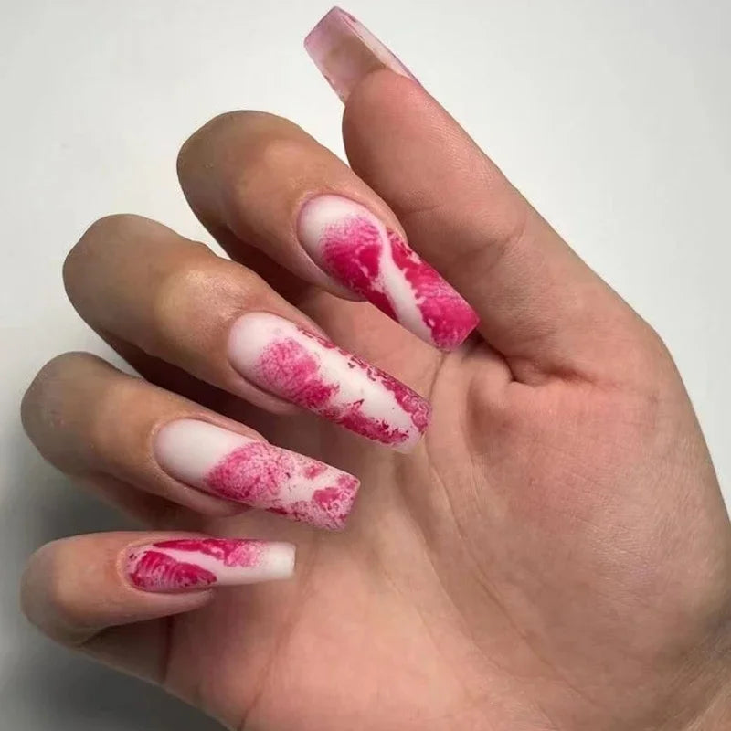Romantic Valentine's Day Red Love Heart Charm Red Lips Almond Fake Nails