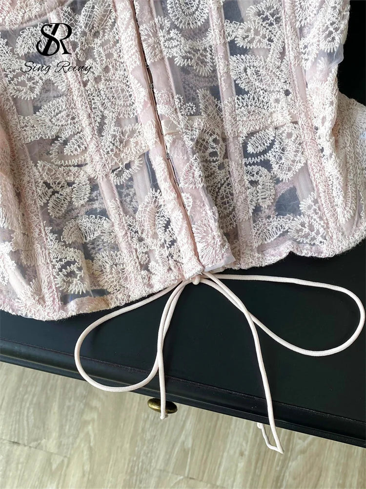 Floral Embroidery Sexy  Strapless Slim Corset Backless Tank Top
