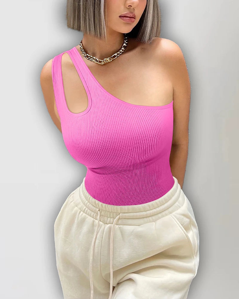 Tummy Control Cutout Sleeveless Sculpting One-shoulder Sexy Bodysuits