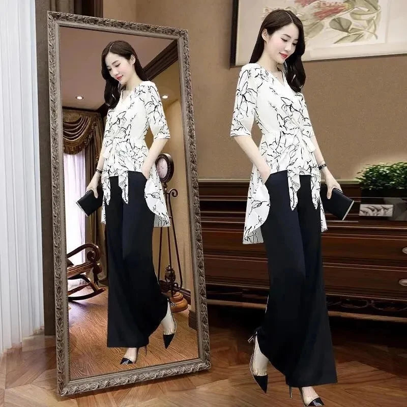 2 Piece Summer Wide-Leg Pants Set