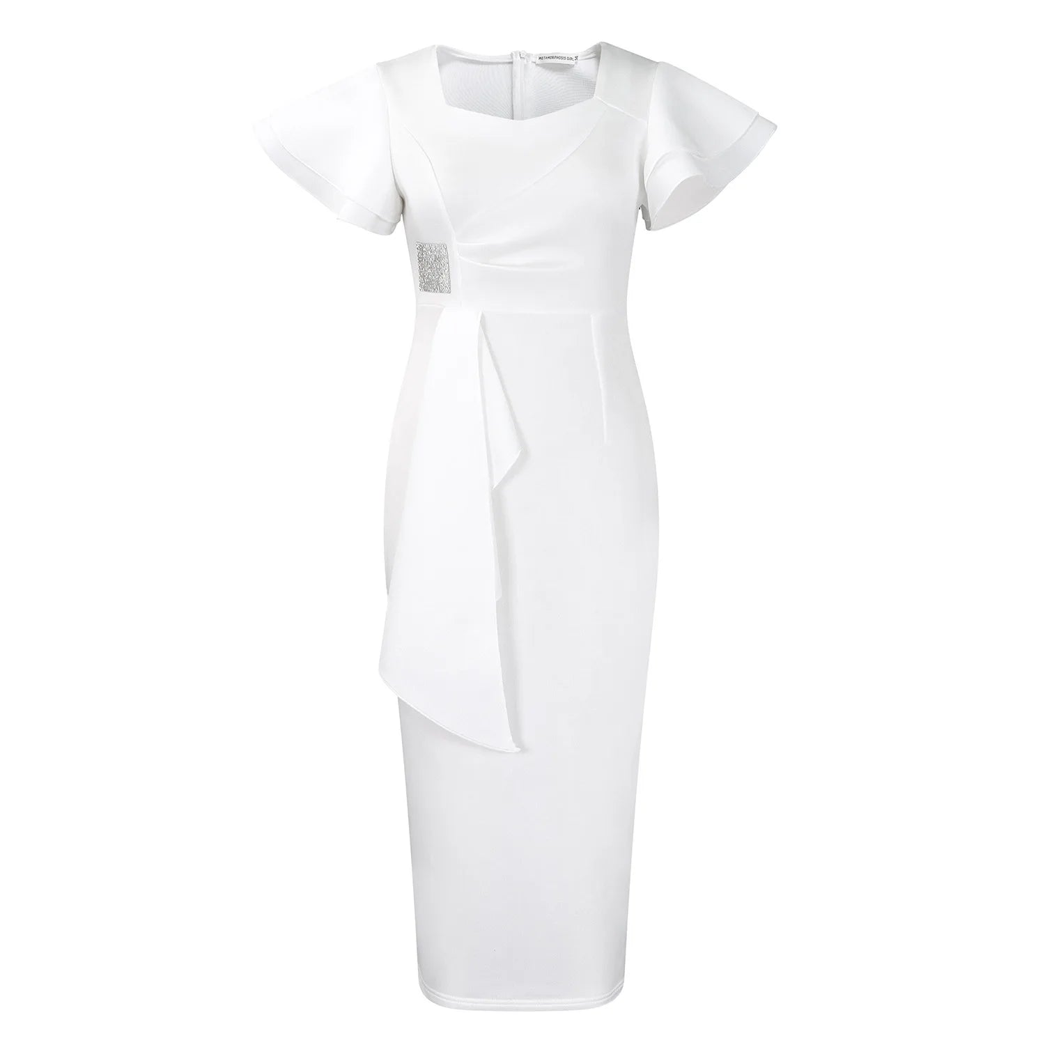 Elegant Ruffled Solid Color  Mid-Length Dress
