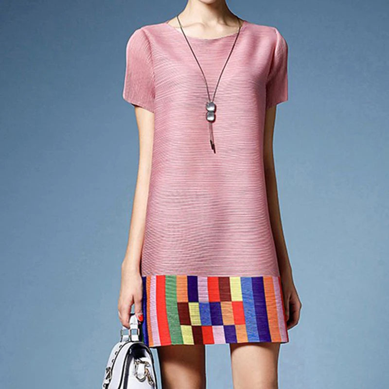 Summer Contrast Pleated Dress