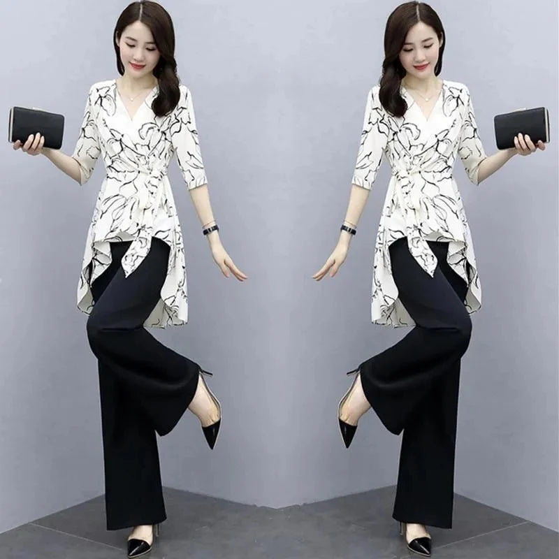 2 Piece Summer Wide-Leg Pants Set